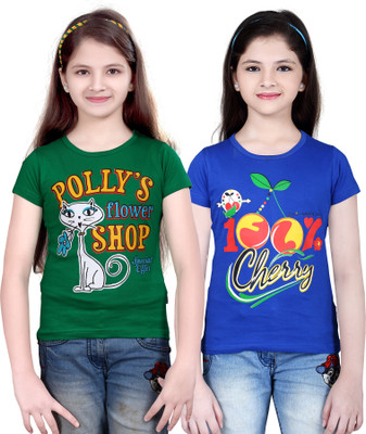 

Sini Mini Girls Cotton Top(Multicolor, Pack of 2, Dark blue;green