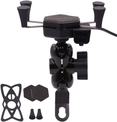 HyperOn X-Grip Mobile Phone Holder with USB Charger Bike Mobile Holder(Black)