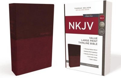 NKJV, Value Thinline Bible, Large Print, Burgundy Leathersoft, Red Letter, Comfort Print(English, Leather / fine binding, Thomas Nelson)