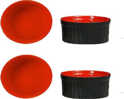 caffeine Ceramic Ramekin Bowl Handmade Matte Black & Glossy Red(Pack of 4, Red, Black)