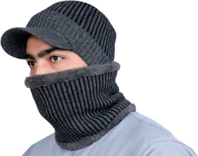 New Vastra Lok Solid, Woven, Self Design Beanie Cap