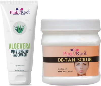 PINKROOT Aloe Vera Moisturizing Face Wash 100ml with DE-TAN Scrub Enriched with Milk & Honey extract 500gm(2 Items in the set)