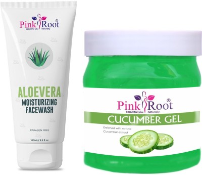 PINKROOT Aloe Vera Moisturizing Face Wash 100ml with Cucumber Gel Enriched with natural Cucumber extract 500gm(2 Items in the set)