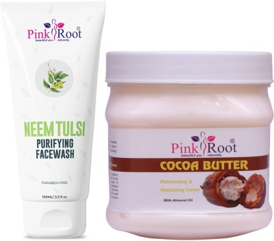 PINKROOT Neem Tulsi Purifying Face Wash 100ml with Cocoa Butter Cream Moisturising & Nourishing Cream with Almond Oil 500gm(2 Items in the set)