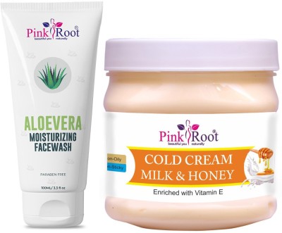 PINKROOT Aloe Vera Moisturizing Face Wash 100ml with Cold Cream Milk & Honey with Aloe Vera Enriched with Vitamin E 500gm(2 Items in the set)