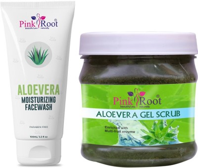 PINKROOT Aloe Vera Moisturizing Face Wash 100ml with Aloe Vera Gel Scrub Enriched with Multi-fruit Enzyme 500gm(2 Items in the set)