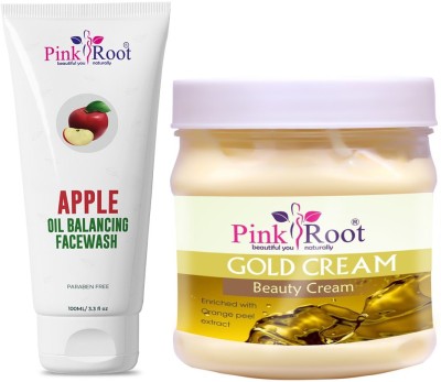 PINKROOT Apple Oil Balancing Face Wash 100ml with Gold Cream Beauty Cream Enriched with Orange peel extract 500gm(2 Items in the set)