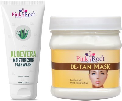 PINKROOT Aloe Vera Moisturizing Face Wash 100ml with DE-TAN Mask Enriched with Milk & Honey extract 500gm(2 Items in the set)