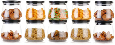 Machak Plastic Tea Coffee & Sugar Container  - 800 ml(Pack of 10, Black, Clear)
