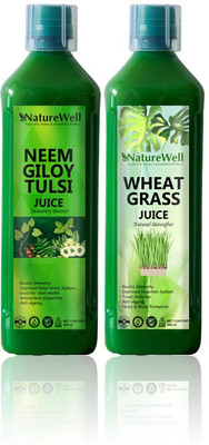 Naturewell Premium Neem Giloy Tulsi/Wheat Grass for Building Immunity and Digestion Booster Natural (Combo) Natural(Pack of 2, 1000 ml)