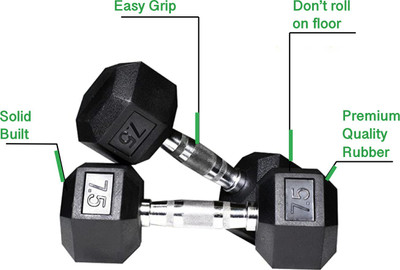 HACKERX Hex Dumbbell, 7.5 kgs, Pack of 2, Rubber Coated (For Men & Women) Fixed Weight Dumbbell(15 kg)