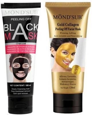 MOND'SUB Black Peel Off Mask & Gold Peel Off Mask Blackhead Remover with Original activated charcoal (220ml) Pack Of 2(220 ml)