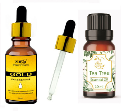 Khadi Khushika Premium Combo Of Tea Tree Essential Oil and Gold Serum || Tea Tree For Treat For Antibacterial \ Anti Fungal \ Treat acne \ Insect BitesGold Serum use For Dark Circle Removal \ Face Glowing \ Age Defying \ Skin Whitening \ Pigmentation \ Radiant Skin \ Anti Ageing(2 Items in the set) Khadi Khushika Premium Combo Of Tea Tree Essential Oil and Gold Serum || Tea Tree For Treat For Antibacterial \ Anti Fungal \ Treat acne \ Insect BitesGold Serum use For Dark Circle Removal \ Face Glowing \ Age Defying \ Skin Whitening \ Pigmentation \ Radiant Skin \ Anti Ageing(2 Items in the set)