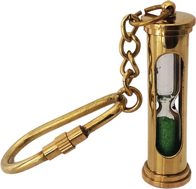 Shoptreed Antique Nautical Brass Green Sand Timer Hourglass Keychain Key Chain