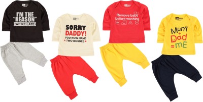 Piku Store Baby Boys & Baby Girls Casual T-shirt Pyjama(Red-Yellow-OffWhite-Black)