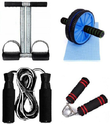 VATSMART COMBO OF DOUBLE SPRING TUMMY TRIMMER WITH AB WHEEL WITH SKIPPING ROPE AND FOAM HAND GRIP Fitness Accessory Kit Kit