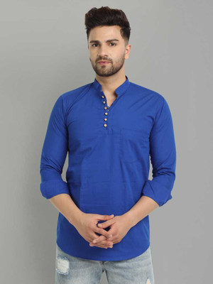 kaifoo Men Solid Straight Kurta(Blue)