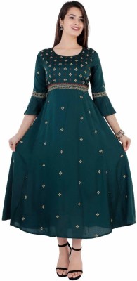 Nanu Fab Women Printed Anarkali Kurta(Dark Green)