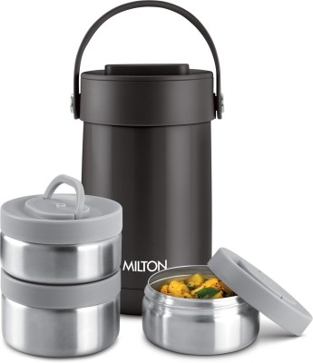 MILTON Glamour Thermos steel Stainless Steel Tiffin Box, Set of 3 Container 3 Containers Lunch Box(1095 ml)