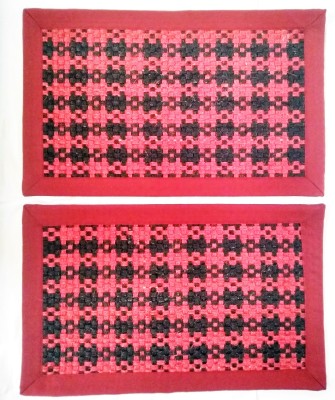 Mats Avenue Coir Door Mat(Red, Black, Medium, Pack of 2)