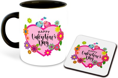 whats your kick Valentine day Inspiration Printed Black Inner Colour Ceramic Coffee With Coaster- Best Valentine day Gift, Couple, Best Gift | For boy friend, girl friend, ( 3) Ceramic Coffee Mug(325 ml, Pack of 2)
