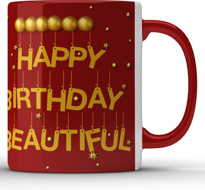 Unbounded Company Happy Birthday Beautiful Red Ceramic Coffee Mug(325 ml)