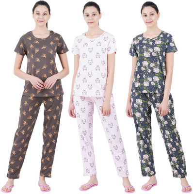 Sevnix Girls Printed Multicolor Top & Pyjama Set