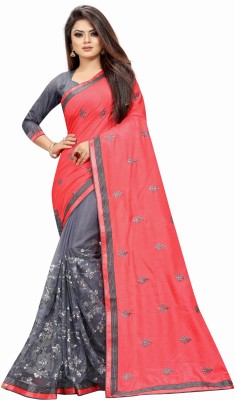 Barkiya Creation Embroidered Bollywood Silk Blend, Net Saree(Pink)