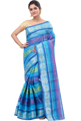 DipDiya Self Design, Woven, Embellished Tant Pure Cotton Saree(Light Blue)