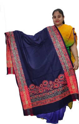 Vrinde Wool Self Design Women Shawl(Dark Blue)