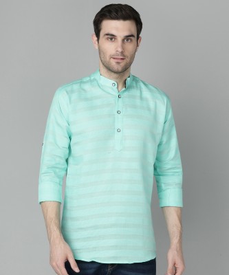 FUBAR Men Striped Straight Kurta(Light Green)