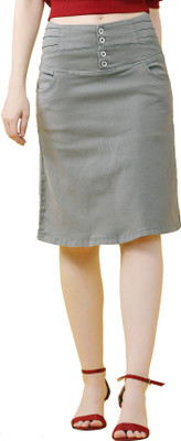FCK-3 Embroidered Women A-line Grey Skirt