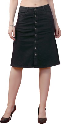 FCK-3 Solid Women Straight Black Skirt