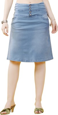 FCK-3 Embroidered Women A-line Light Blue Skirt