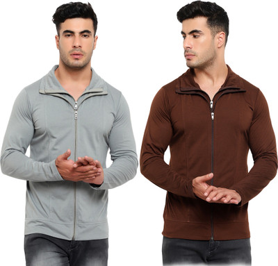 Jaskart Solid Men Polo Neck Brown, Grey T-Shirt