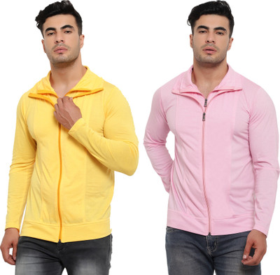 Jaskart Solid Men Polo Neck Pink, Yellow T-Shirt