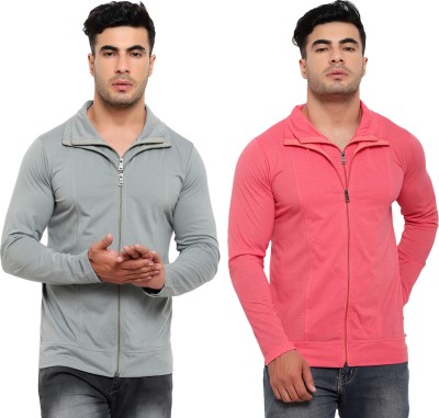 Jaskart Solid Men Polo Neck Pink, Grey T-Shirt