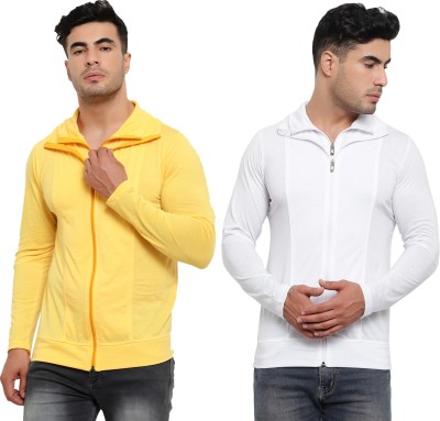 Jaskart Solid Men Polo Neck White, Yellow T-Shirt