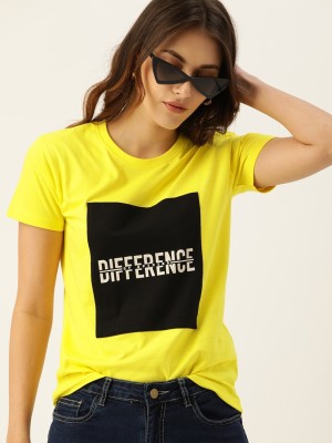 DIFFERENCE OF OPINION Printed Women Round Neck Yellow T-Shirt