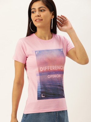 DIFFERENCE OF OPINION Printed Women Round Neck Pink T-Shirt