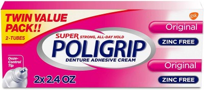 Super Poli-Grip Original Formula Zinc Free Denture and Partials Adhesive Cream, 2.4 Oz Toothpaste(136 g, Pack of 2)