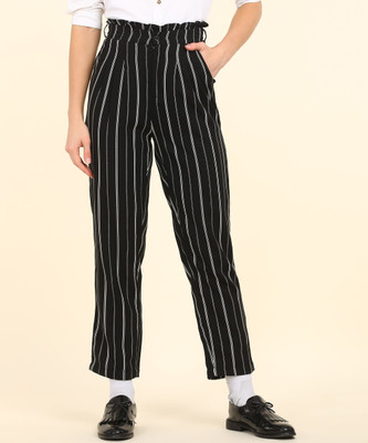 FOREVER 21 Regular Fit Women Black, White Trousers