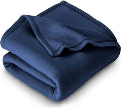 Comfytouch Solid Double Fleece Blanket for  AC Room(Polyester, Blue)