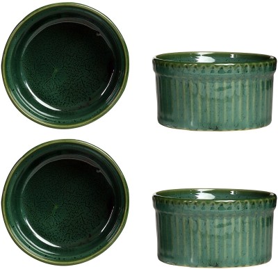 caffeine Ceramic Ramekin Bowl Handmade Green Metallic(Pack of 4, Green)