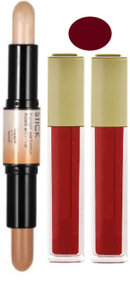BTNT PROFESSIONAL'S REVOLUTIONARY 2IN1 HIGHLIGHT AND CONTOUR STICK WITH LIQUID MATTE FINISH MAROON SINDOOR(3 Items in the set)