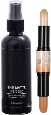 BTNT POPULAR MATE FINISH MAKEUP FIXING FIXER WITH 3D BALM CONTOUR HIGHLIGHTER CONCEALER STICK(2 Items in the set)