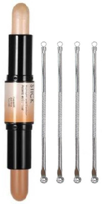 BTNT UNIVERSAL NATURAL 2 IN 1 PROFESSIONAL'S HIGHLIGHT AND CONTOUR STICK WITH BLACK HEAD REMOVER NEEDLE(5 Items in the set)