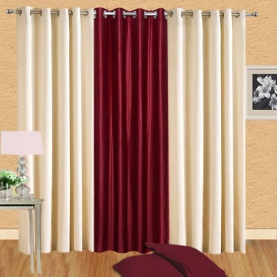 N2C Home 213 cm (7 ft) Polyester Semi Transparent Door Curtain (Pack Of 3)(Plain, maroon,beige)
