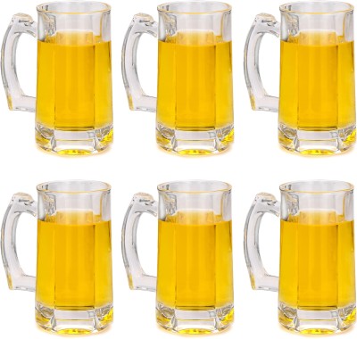 Somil Stylish Designer Set Of Six, Glass, Transparent, 360 Ml Br15 Glass Beer Mug(360 ml, Pack of 6)