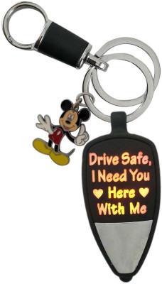 HANDSOME ISK Multi colour light reflection drive safe massage I need u here with me with cartoon Mickey Mouse and Locking Hook Full Metal. Key Chain